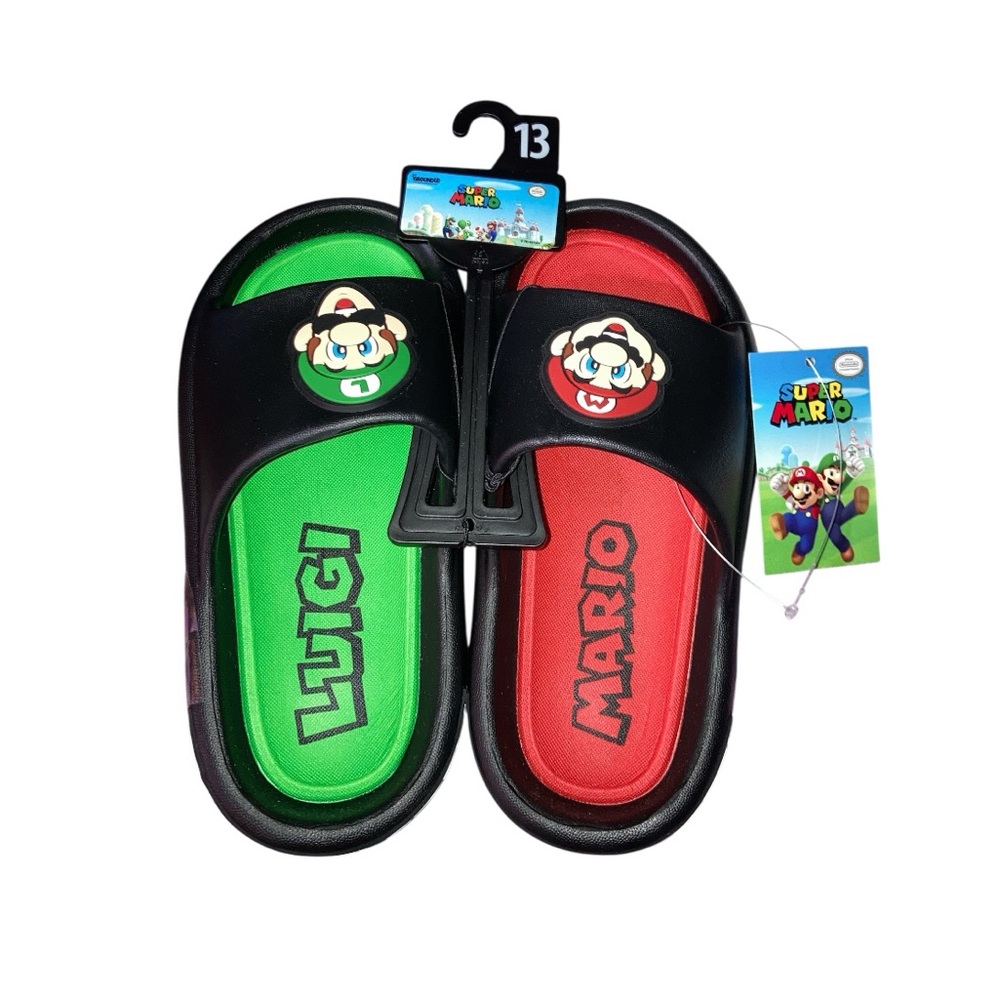 Mario & Luigi Pillow Slippers - Black, Red, and Green